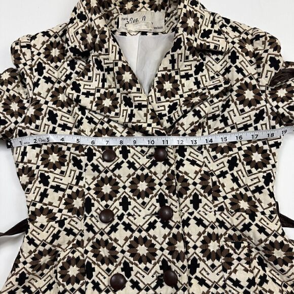 Vintage Rare 60s Lilli Ann Geometric Tapestry Leather Trim Swing Coat, Sz S - Picture 12 of 16